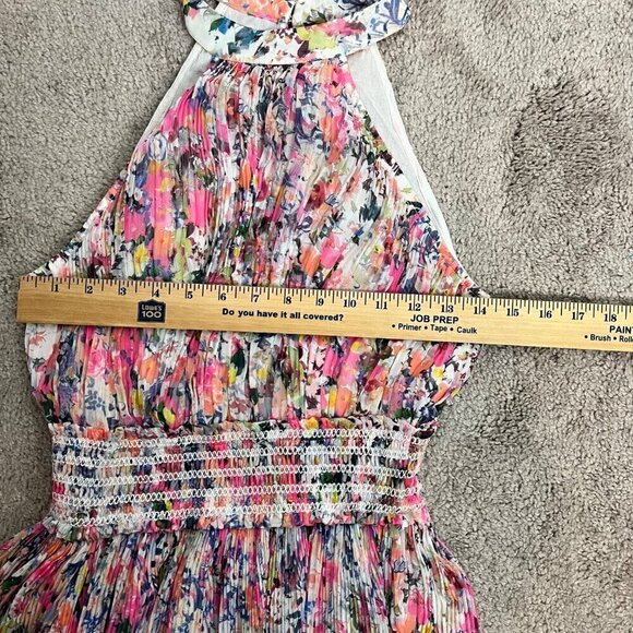 Rococo Sand Halter Maxi Dress Size XS Multicolor Floral Pleated Smocked Waist - Picture 14 of 16